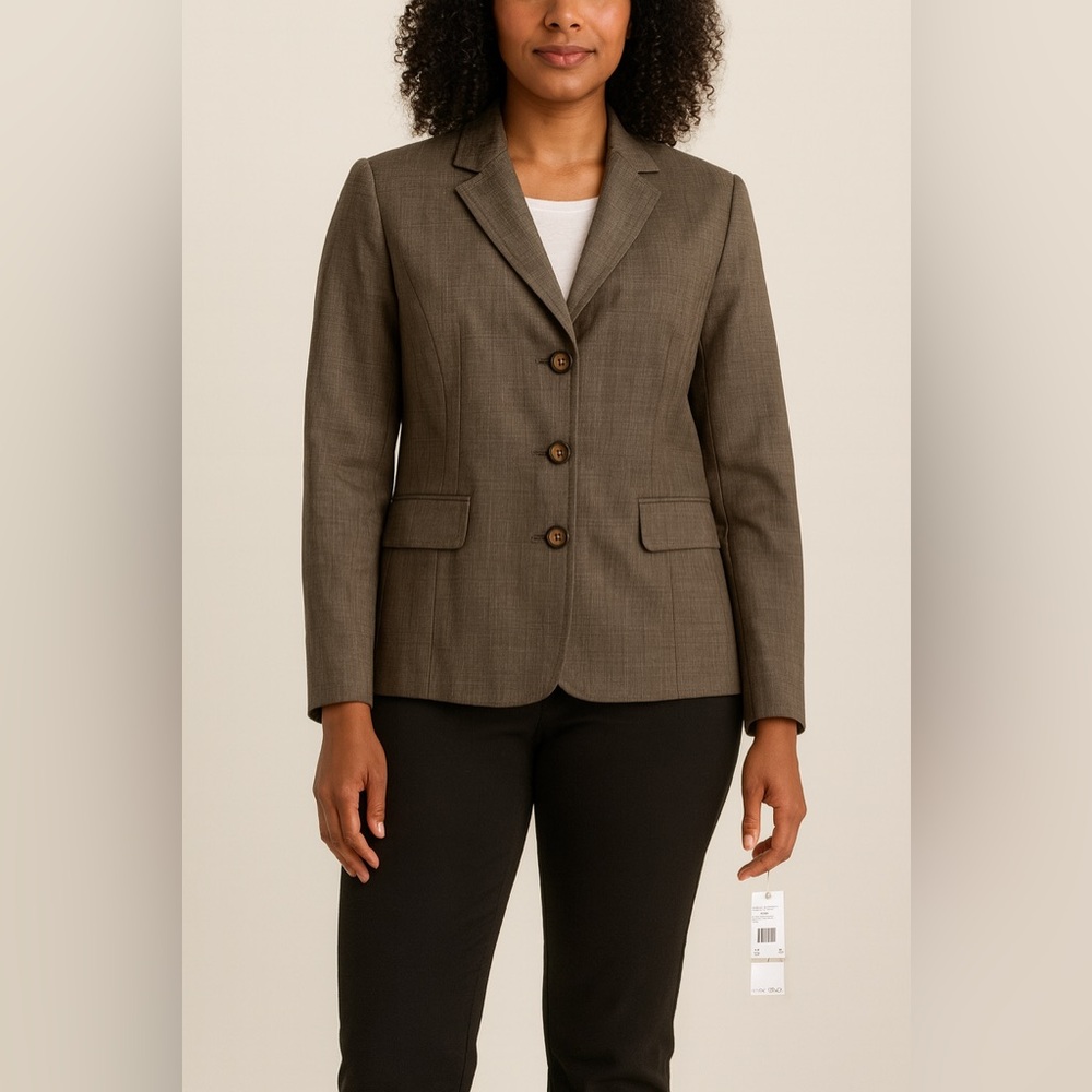 Anne Klein Women’s Blazer Jacket Size 12 Brown 2-Button Career Work NWT